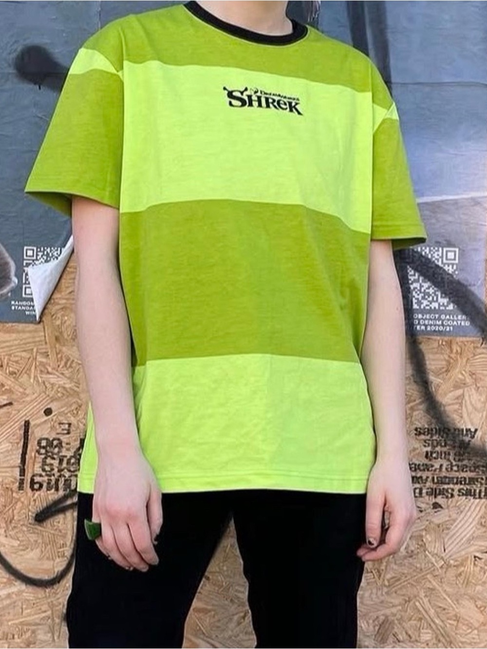 DUMBGOOD Shrek Dreamworks Movie Logo Green Striped Shirt